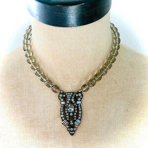 HEIDI DAUS Art Deco Style Brown Smoky Glass Beads / Crystal Necklace